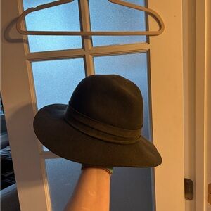 Wide Brim Wool Fedora Hat in Olive Green